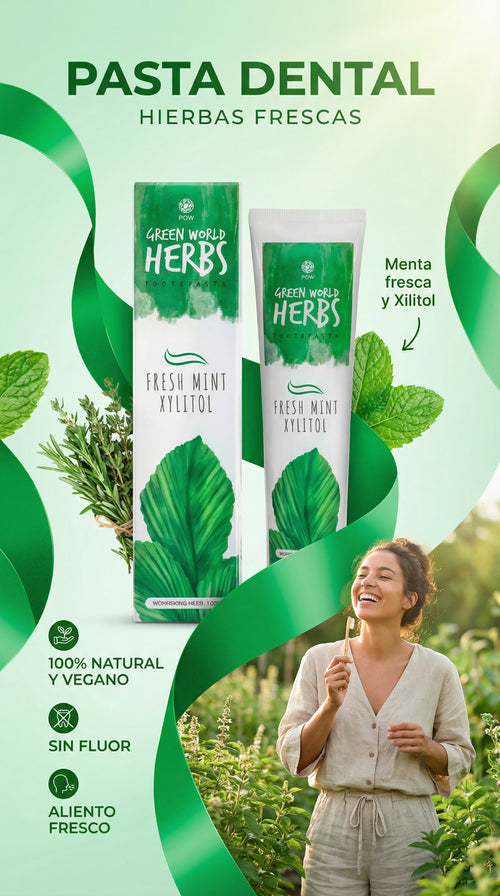 2 Unidades de Pasta Dental Green World HERBS, libre de flúor y triclosan, formulada con hierbas tradicionales como madreselva, menta y xilitol para una limpieza profunda, (Copia)